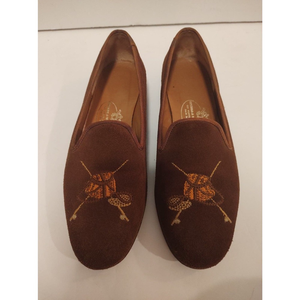 Stubbs & Wootton Rare Brown Fishing Creel Slippers Loafers Shoes Women's Size 7